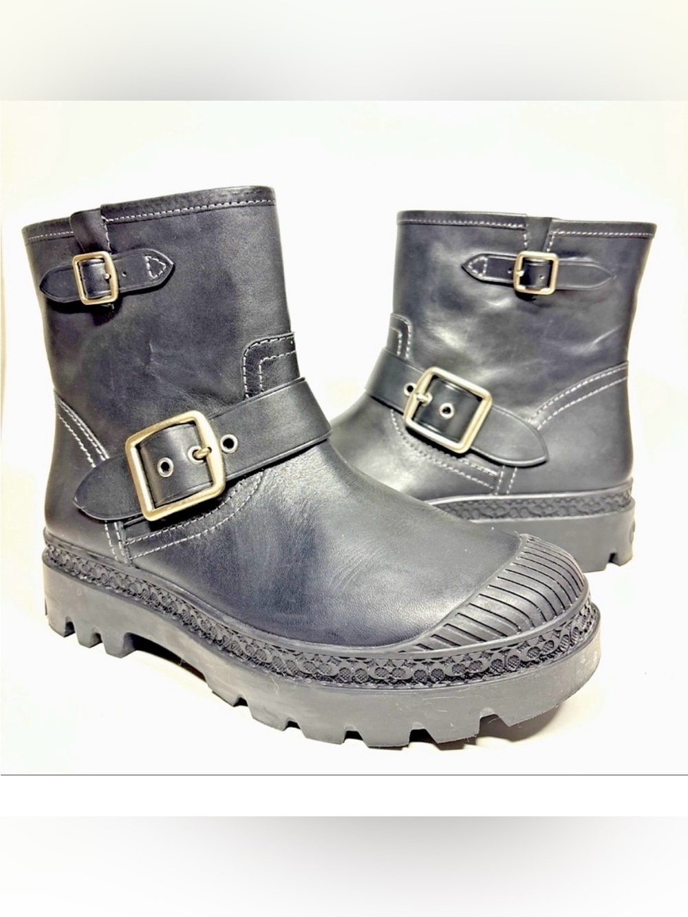 COACH Trooper combat boots 8 B 38.5
Leather Mid Top Lug Sole Buckles biker moto